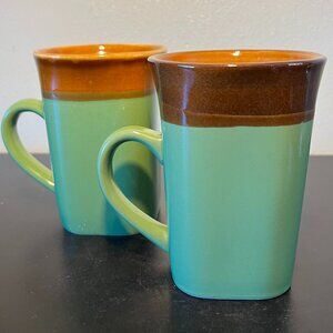 Set of 2 ROYAL NORFOLK Stoneware  Mugs ~ Glossy Green and Brown Glaze